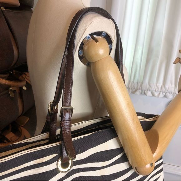 MICHAEL KORS Black Ivory Zebra Striped Shoulder Bag with Brown Leather Handles - Picture 12 of 17